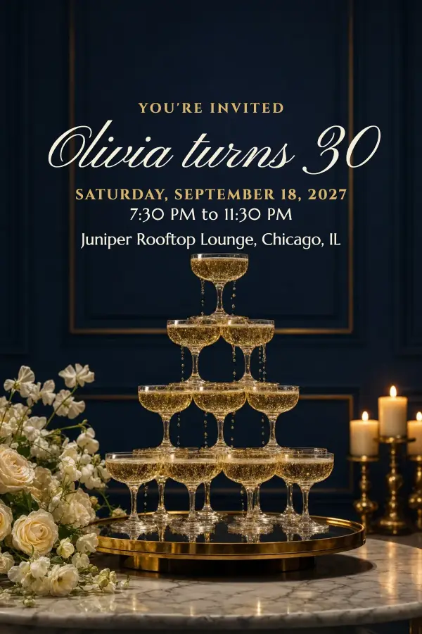 Flyer of the demo invitation Olivia turns 30