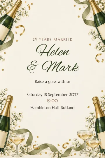 Anniversary invitation, Bottles and ribbons design
