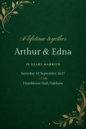 Anniversary invitation, Emerald and gold design