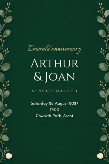 Anniversary invitation, Emerald eucalyptus design