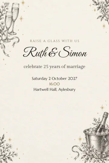 Anniversary invitation, Sketched champagne toast design