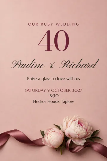 Anniversary invitation, Peonies and ribbon design