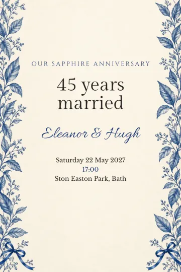 Anniversary invitation, Sapphire botanical design