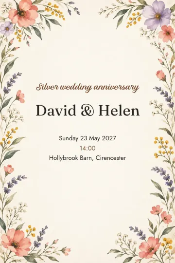 Anniversary invitation, Wildflower meadow design