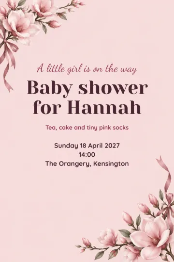 Baby shower invitation, Blush magnolia design