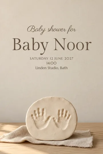 Little handprints in clay invitation design