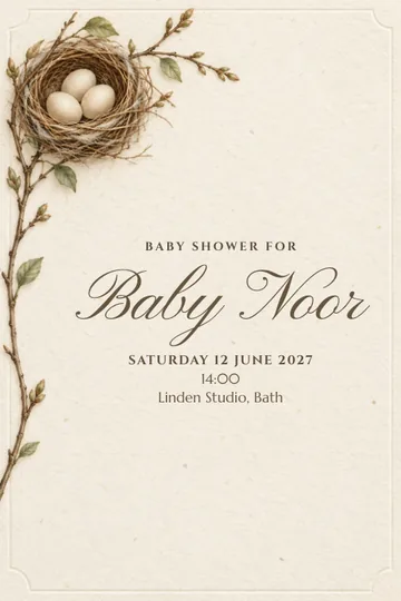 Soft little nest invitation design