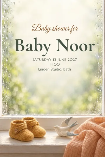 Rainy nursery window invitation design
