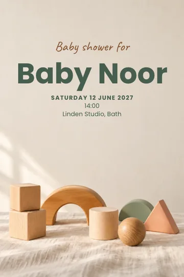 Wooden play shapes invitation design