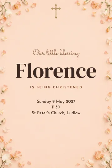 Baptism and communion invitation, Peach sweet peas design