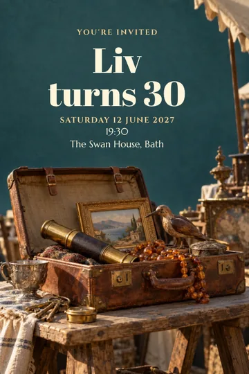 Antique market treasures invitation design