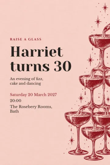 Birthday invitation, Cranberry coupe tower design