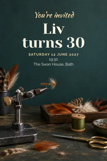 Fly tying atelier invitation design