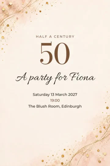 Birthday invitation, Gold dust on blush design