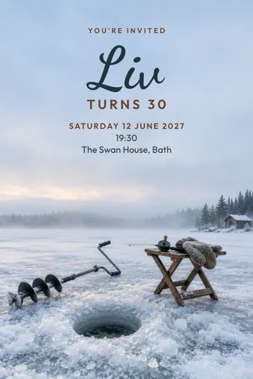Ice fishing cabin invitation design