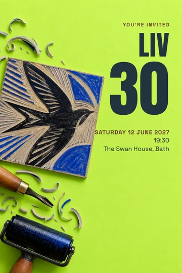 Linocut atelier invitation design