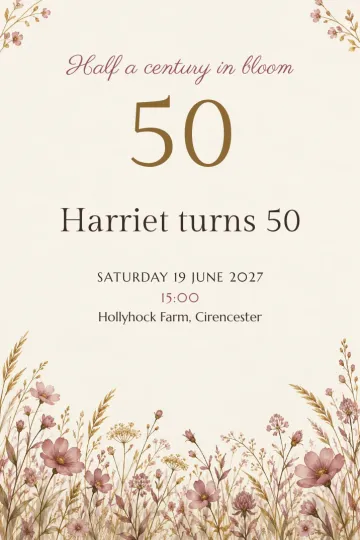 Birthday invitation, Golden meadow design