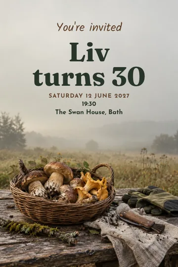 Mushroom foraging invitation design