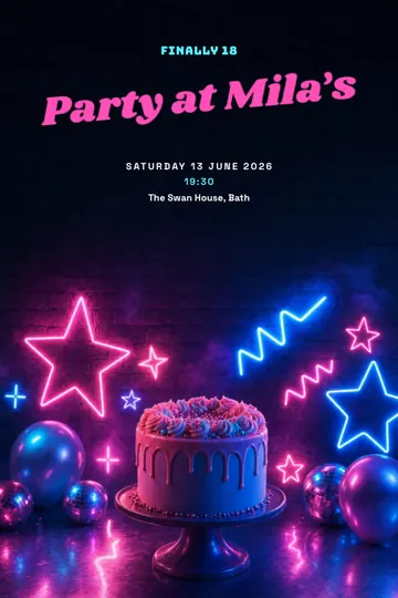 Neon eighteen invitation design