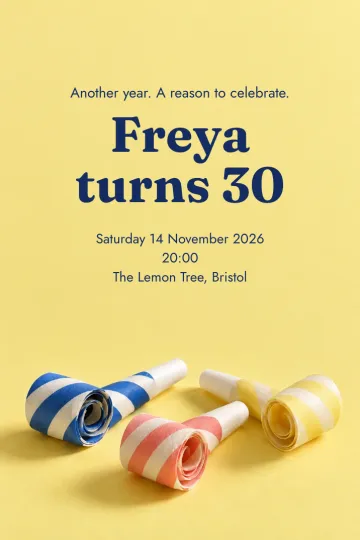 Birthday invitation, Party blowers design