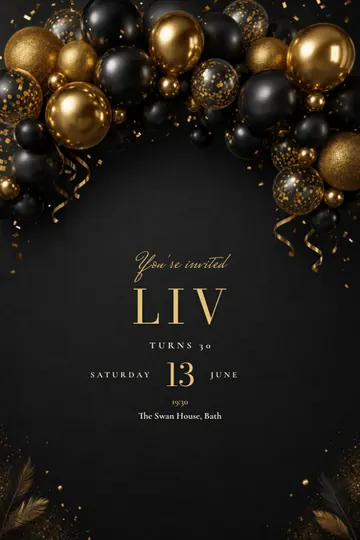Golden balloons invitation design