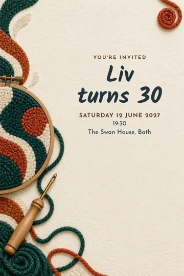 Punch needle print invitation design