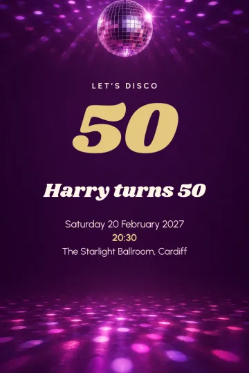 Birthday invitation, Purple dance floor design