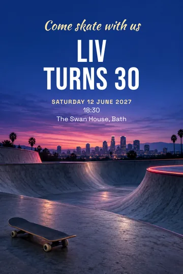 Skate park at dusk invitation design