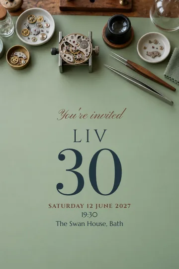 Watchmaker's bench invitation design
