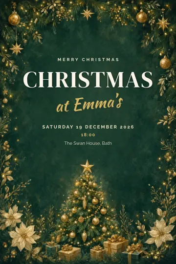 Golden Christmas tree invitation design