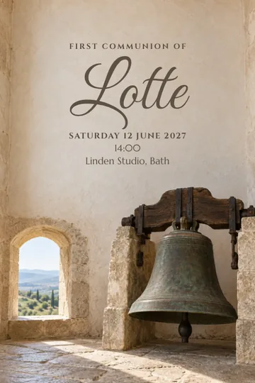 Bronze bell tower invitation design