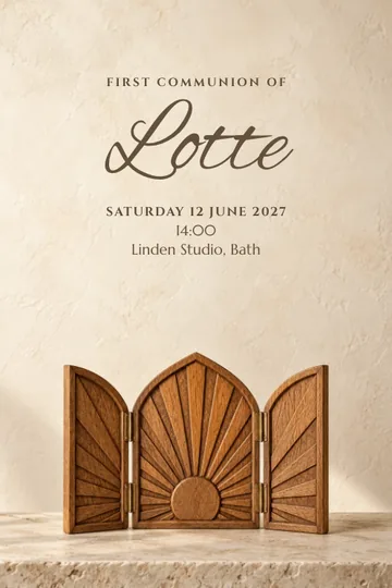 Carved wood triptych invitation design