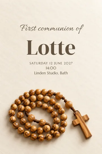 Olivewood prayer beads invitation design