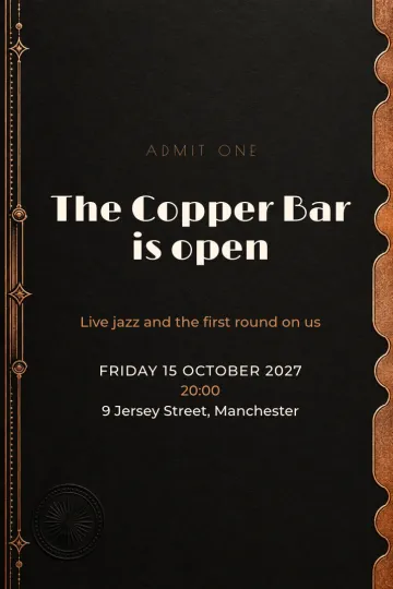 Company party invitation, Copper admission design