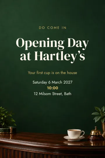 Company party invitation, Green café counter design