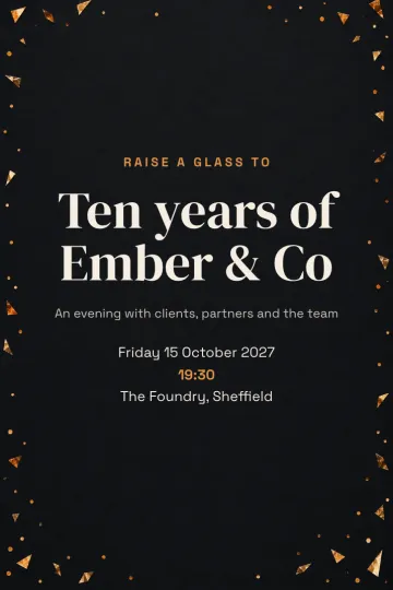 Company party invitation, Copper confetti design