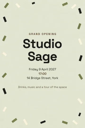 Company party invitation, Sage confetti design