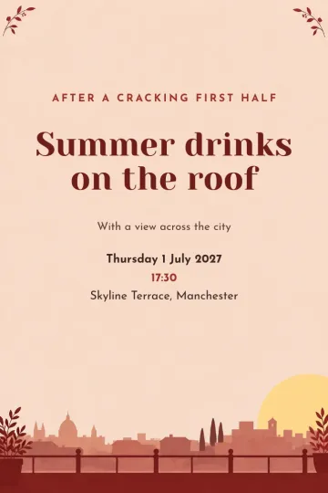 Company party invitation, Rooftop at sunset design