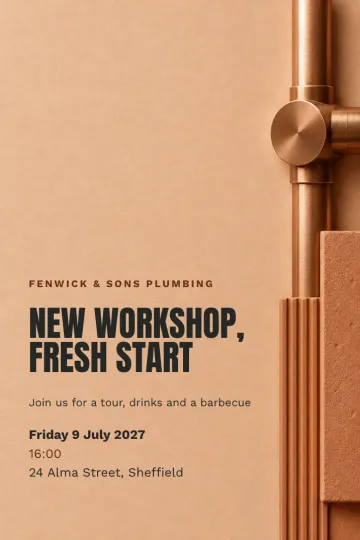 Company party invitation, Copper and terracotta design