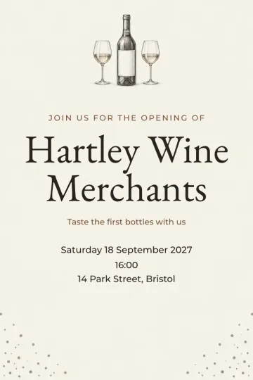 Company party invitation, Bottle and two glasses design