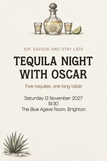 Dinner and drinks invitation, Etched tequila design