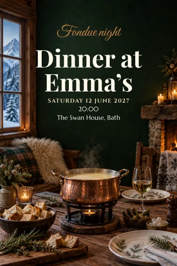 Alpine fondue night invitation design