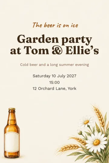 Dinner and drinks invitation, Beer garden daisies design