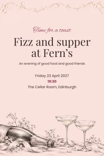 Dinner and drinks invitation, Sketched fizz design