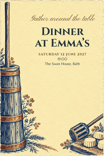 Butter churn supper invitation design