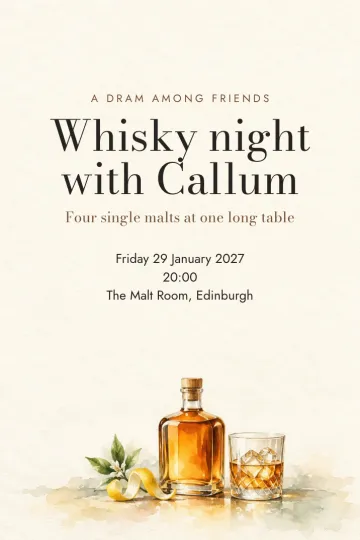Dinner and drinks invitation, Whisky and lemon twist design