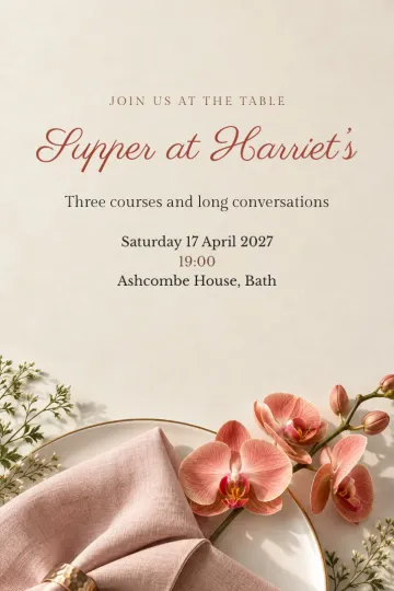 Dinner and drinks invitation, Coral orchid table design