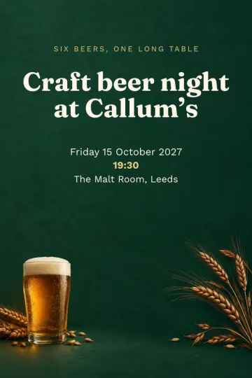 Dinner and drinks invitation, Craft beer tasting design