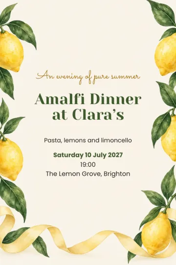 Dinner and drinks invitation, Lemon summer design
