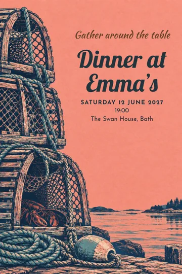 Lobster harbour supper invitation design